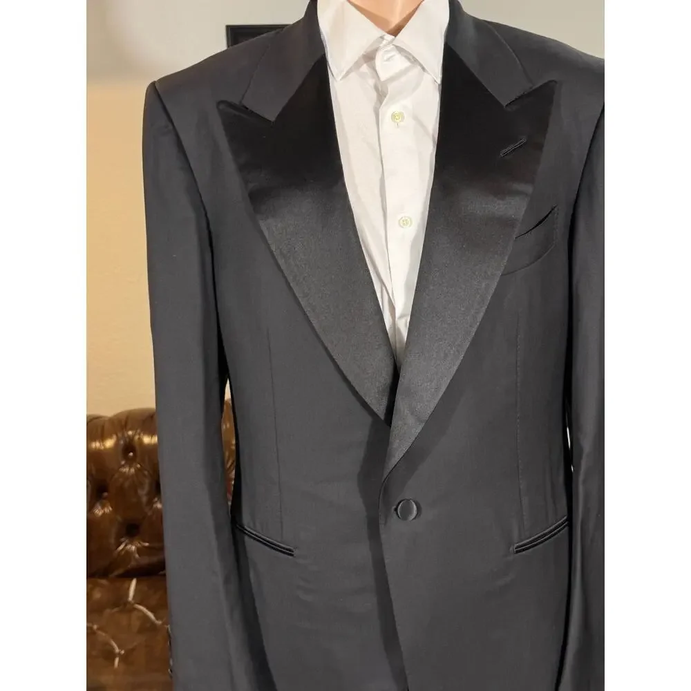 Tom Ford Windsor Black Peak Lapel Wool Tuxedo 52 42R US 38x30 Trousers